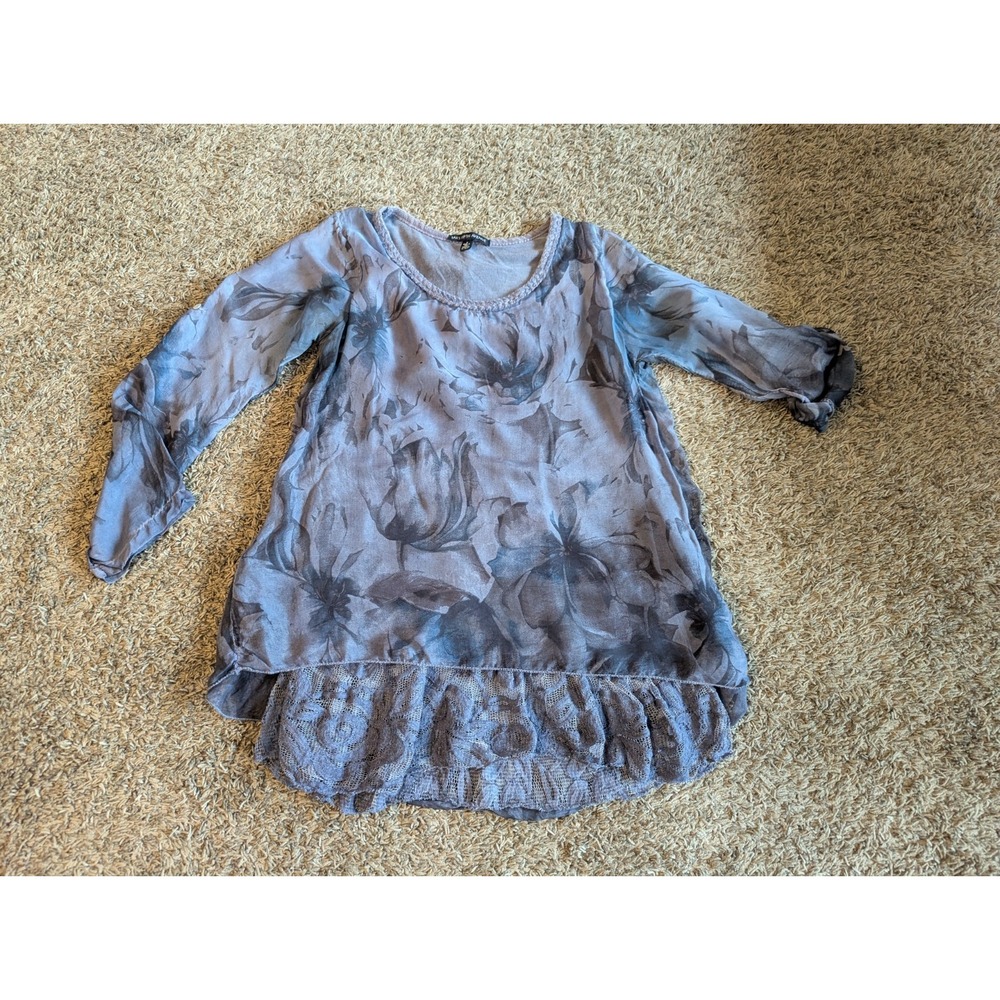 Women Y2K Saks Fifth Avenue Silk Size M Lagenlook Shirt Top Lace Art To Wear